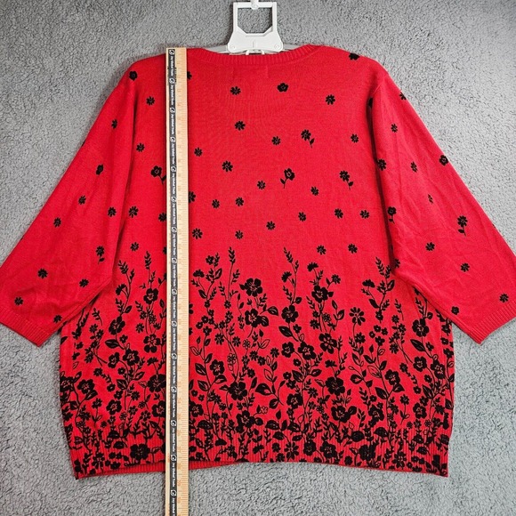 Cathy Daniels Sweater Cardigan Womens 3X Attached Top Pullover Floral Red Black - Picture 10 of 13